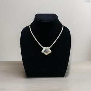 Vintage 1980s Gold Statement Necklace - Geometric Fan Pendant, Art Deco Revival